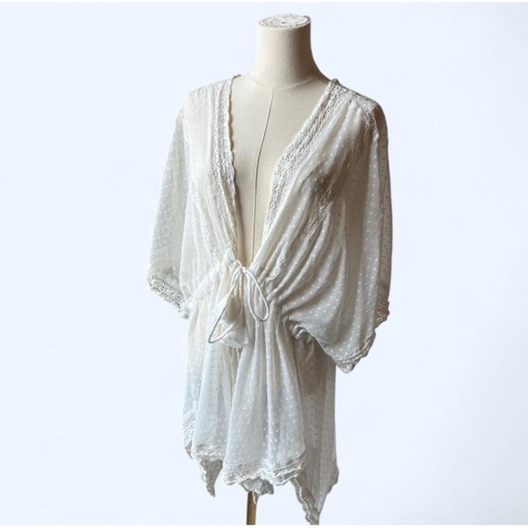 Abercrombie Fitch Cover Up Kimono Top One Size White Boho Coastal Festival Lace - Picture 1 of 5